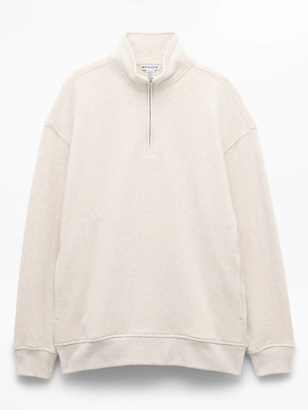 Athleta Heathered Cream Quarter-Zip Pullover - Picture 3 of 6